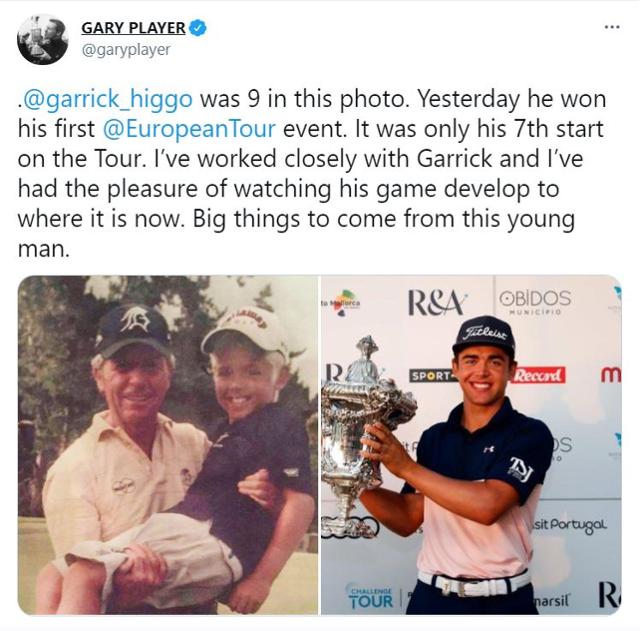 개릭 히고가 2020년 9월 유러피언 투어 포르투칼 오픈에서 첫 우승을 차지하자 게리 플레이어가 자신의 트위터에 9세 때 히고와 함께 찍은 사진을 올리며 우승을 축하해줬다. 게리 플레이어 트위터