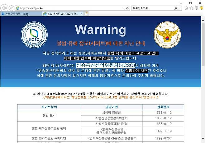 한국에서 비공개 릴레이 기능 없이 북한 사이트인 '우리민족끼리'에 접속을 시도하면 워닝 사이트로 이동된다.