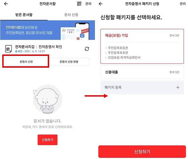 페이코에서 전자문서 패키지로 발급