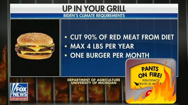 폭스뉴스가 보도한 ‘바이든 행정부의 햄버거 제한 정책’ 방송 화면. 폭스뉴스