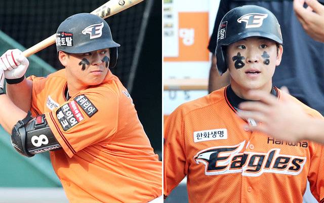 한화 노시환(왼쪽) 정은원.