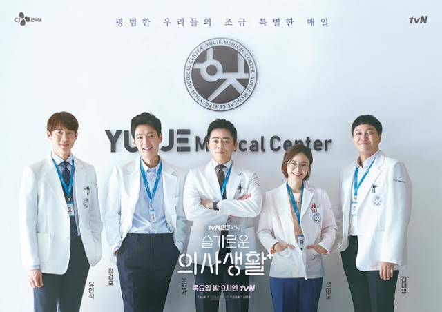 드라마 '슬기로운 의사생활' 시즌2에 출연하는 99학번 동기 의사들. 왼쪽부터 안정원(유연석), 김준완(정경호), 이익준(조정석), 채송화(전미도), 양석형(김대명).