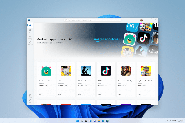 윈도11의 MS스토어 안에서 아마존스토어의 안드로이드 앱을 찾을 수 있다.