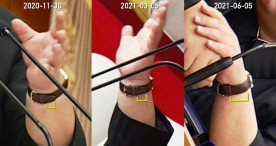 지난해 11월과 올해 3월, 6월 김 위원장이 같은 손목시계를 착용하고 나온 모습. 사진 조선중앙통신