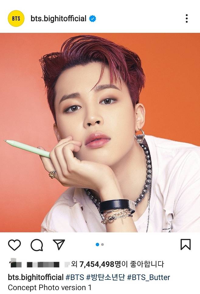 'SNS 제왕' 방탄소년단 지민, 인스타그램 콘셉트 포토 3개 700만 '좋아요♥' 韓남자 연예인 新기록 '트리플크라운'