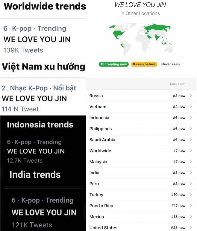 "아미가 나에게 많은 것을 해줬기 때문입니다" 방탄소년단 진, 진심 가득 팬사랑.."WE LOVE YOU JIN" 팬들 화답