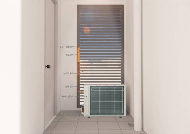 에어컨 실외기 전동루버시스템 개념도. [사진=한화건설]