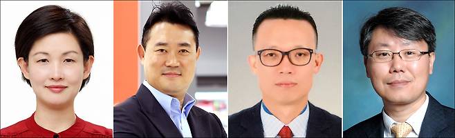 (왼쪽부터) 조주연 신임 홈플러스 마케팅부문장(CMO·부사장), 김웅 상품1부문장(전무), 오재용 상품2부문장(전무), 황정욱 재무부문장(CFO·전무) / 사진제공=홈플러스