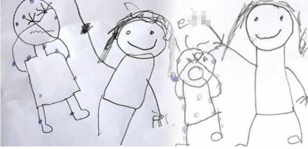 SNS상에는 피해 남매 중 여동생인 7세 소녀가 그린 것으로 알려진 그림이 공개돼 분노를 일으켰다. 사진 속 그림은 그중 일부분이다.