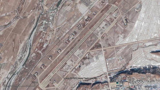 Satellite footage of Uiju Airport near the Sino-North Korean border, where delays in construction of planned sanitization and quarantine facilities reportedly resulted in the dismissal of Ri Pyong-chol from the North's Politburo Presidium. [GOOGLE EARTH]