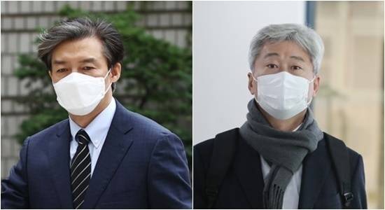 조국 전 법무부 장관(왼쪽)과 김근식 국민의힘 서울 송파병 당협위원장. 연합뉴스