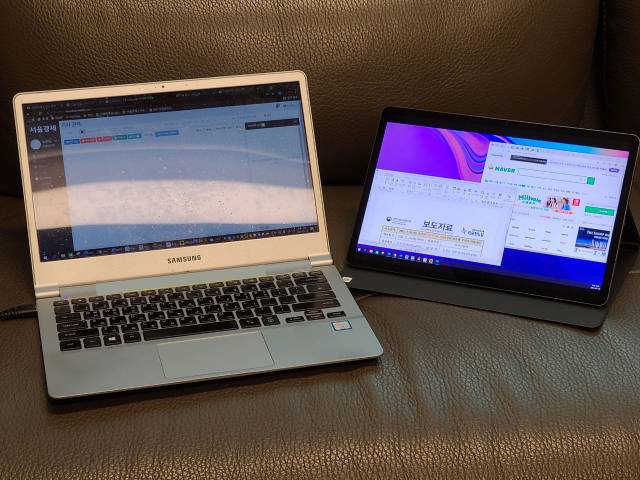 ‘세컨드 모니터’ 기능이 지원되는 갤럭시탭 S7 FE/사진=노현섭 기자