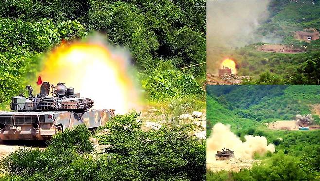 [사진: 육군] 거친 노면을 가르며 순식간에 적 전차를 제압하는 제3기갑여단 K1E1 전차