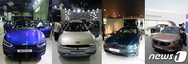 기아 EV6(왼쪽부터), 현대자동차 아이오닉5, 제네시스 G80 전동화모델, 메르세데스-벤츠 EQA © 뉴스1