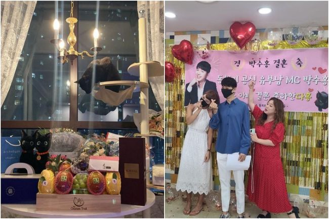 Broadcaster Park Soo-hong has revealed the heart of Thank You to the pouring wedding celebration Gift.Park Soo-hong posted a message on his SNS on the 29th, Thank you for your warm heart.The photos released together are full of Gifts celebrating Park Soo-hong becoming a married man, including Cake, which depicts Park Soo-hong and his 23-year-old wife.The appearance of Dahongi, a black cat that Park Soo-hong is raising, is also eye-catching: Park Soo-hong, who is now a family of his wife and Dahongi.Park Soo-hong announced his marriage to a 23-year-old non-entertainer through SNS on the 28th.He said: I became the head of a family today. I reported marriage to someone I loved.The first thing I have to do before the ceremony is to meet someone who wants to share my future, and because they have a deep faith in each other and love each other so much, there is no other reason. I have not been able to live too much in the meantime, because I thought that if I stayed alone, everything would be better.But I realized later that the world did not flow like that.So now as a father, as a husband, as a father of Dahong who gave me hope for life, I live for my family and try to build an ordinary family. Park Soo-hong is not set to have a separate wedding.I am sorry that I have not been able to have a nice wedding even if it is not as big and gorgeous as others, he said. I am a non-entertainer and ordinary ordinary person who became my wife.But I do not want to commit foolishness that hesitates and hurts me with my personal affairs.I am more faithful to my feelings and I am going to take responsibility for the person who has been with me silently even in difficult situations for a long time. A friend, a fellow congratulatory man, was poured into Park Soo-hongs surprise wedding announcement.Kim Soo-yong left a comment saying, Congratulations, married Park Soo-hong, and Song Eun said, I congratulate my father on my father.Son Heon-soo also said to his SNS, I have a sister-in-law who has dreamed for 20 years.I was very pleased with Park Soo-hongs marriage news that he was a very wise and wonderful woman in the world, he said. If I had not been able to see my sister-in-law, I could have made a dangerous choice when this was not possible.Park Soo-hong said on the same day, I did not think about it, but I really appreciate it. In December 2018, I started to meet with Ji Hyun Lee formally and it has already been four years.I am so grateful to my wife who has been struggling to understand my situation and to give me everything! I will live well. Thank you. The next day, on the 29th, the celebration continued. Shim Jin-hwa wrote on her SNS on the 29th, Happy wedding to my beloved senior!!!!!!!!And released a surprise celebration photo for Park Soo-hong at MBN Dongchimi recording site.The program crew he was appearing on also congratulated him with one heart.This event is still happening during the ongoing Park Soo-hong - brother-in-law conflict.Park Soo-hong filed a complaint with the Western District Prosecutors Office in March for alleged seizure of laws on specific economic crime heavy penalties against his brother-in-law and his brother-in-law after his brother-in-law said he had seizured his pay and down payment for decades.park soo-hong Instagram