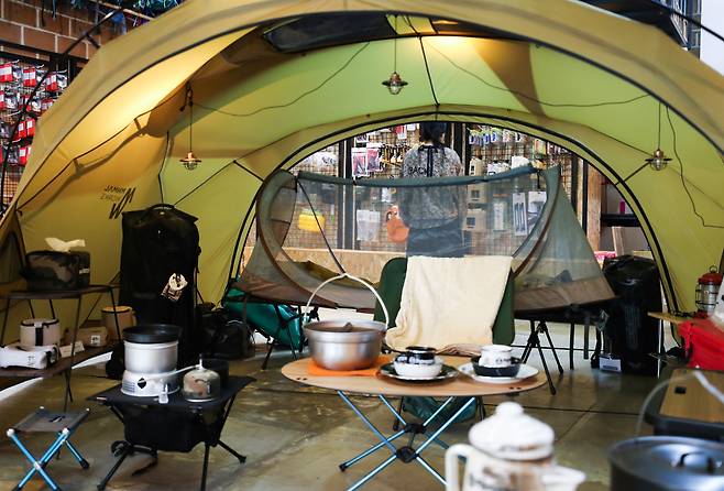 Camping supplies are displayed at Play Monkey in Youngdeungpo-gu, Seoul, Tuesday. (Yonhap)