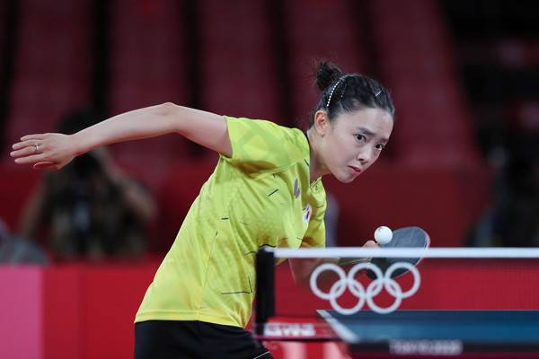 사진=EPA/연합뉴스, 전지희 선수의 모습