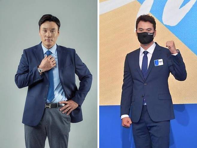 이승엽 SBS 해설위원(왼쪽)과 박찬호 KBS 해설위원. 연합뉴스, KBS 제공