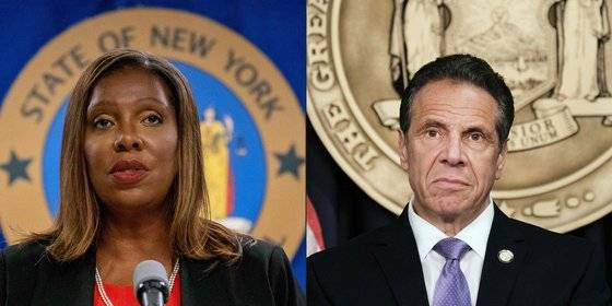 레티시아 제임스 뉴욕 검찰총장(왼쪽)과 앤드루 쿠오모 뉴욕주지사. [AFP=연합뉴스]