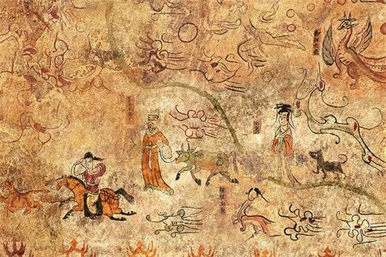 평안남도 남포시 덕흥리 고구려 고분벽화 속 견우와 직녀. [사진 동북아역사재단]