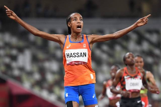 도쿄올림픽 육상 여자 5,000m 금메달 차지한 '신인류' 하산 . 연합뉴스