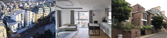 건축주들의 주문은 서쪽으로 트인 전망을 살리는 것이었다. 기존 25평대 집은 30평대로 조금 넓어졌다. 재건축 이전 그늘이 많고 좁았던 빌라(왼쪽부터). 최진보 사진가·이안서우 제공