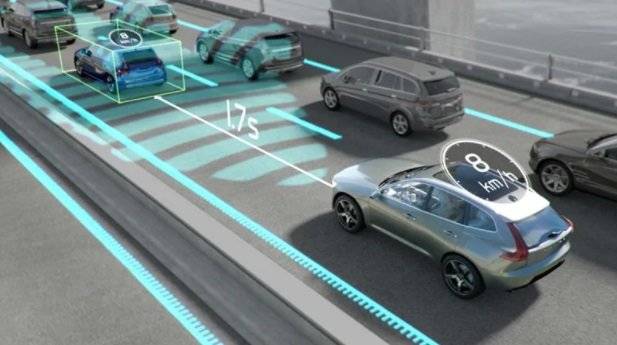 볼보의 파일럿 어시스트 기술을 보여주는 개념도.