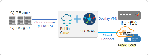 SD-WAN 방식의 글로벌 통신 거점 구성 이미지 [사진=CJ올리브네트웍스]