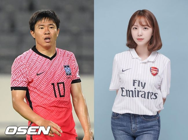 축구 선수 권창훈(왼쪽)과 유튜버 정이수가 열애 중이다. OSEN DB, 정이수 인스타그램