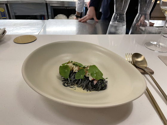 Squid ink pasta with shrimp at Evidence Seoul [LEE SUN-MIN]