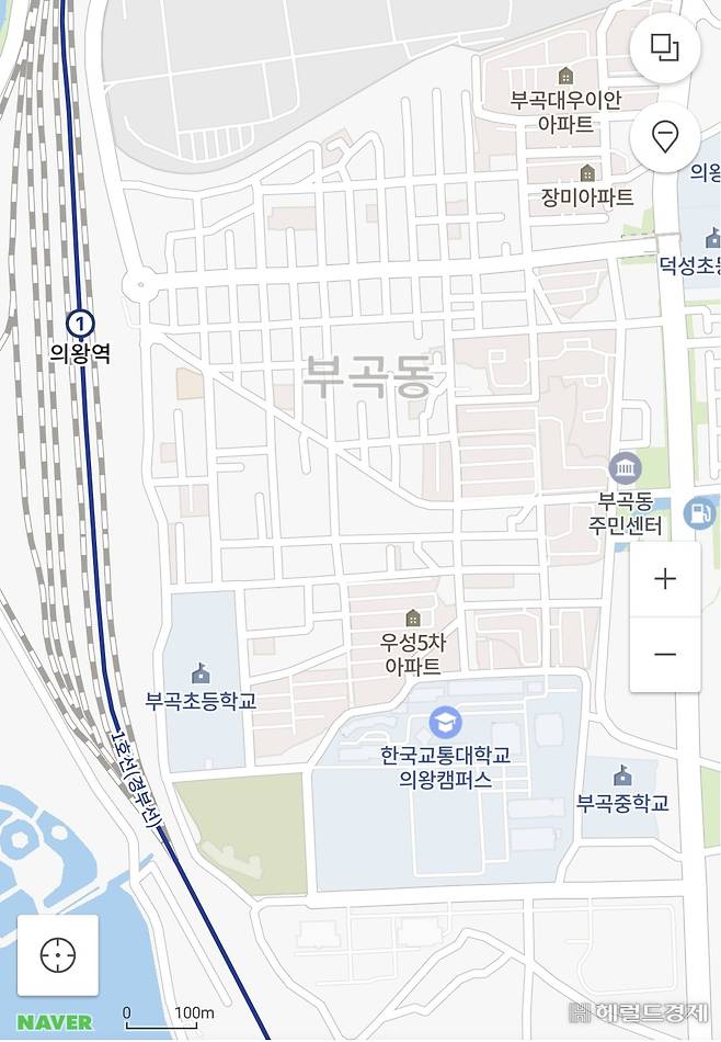 의왕역 2번 출구쪽 부곡동(행정동)[네이버지도 갈무리]