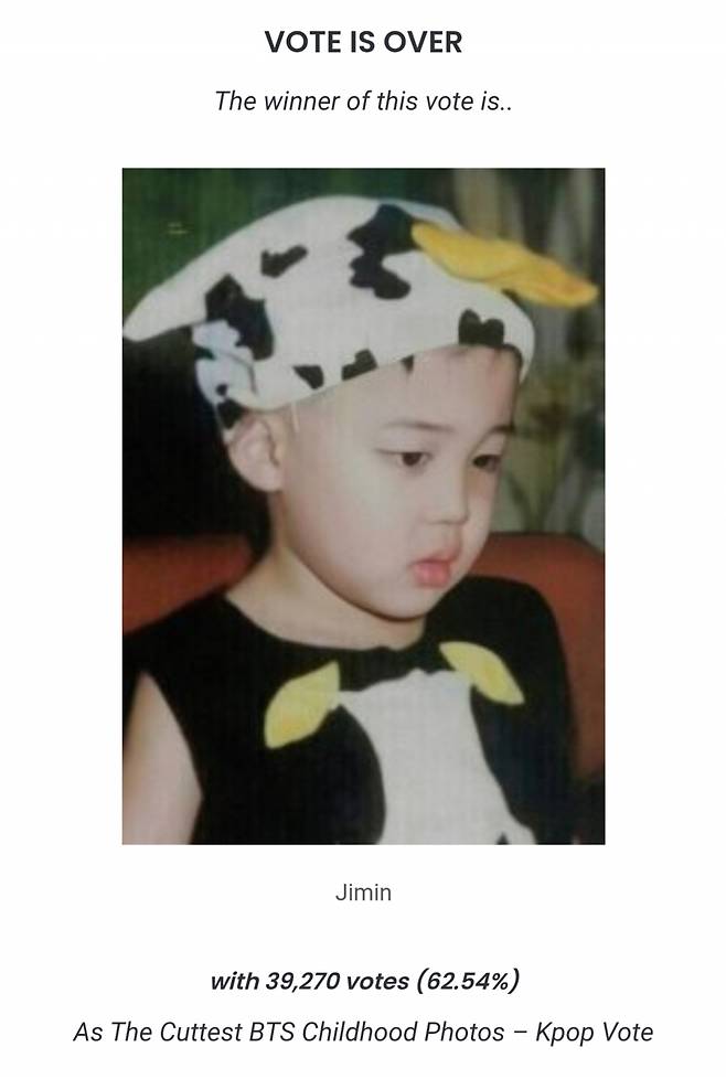 방탄소년단 지민, 가장 귀여운 BTS 어린시절 사진 1위..'큐티 No.1♡'