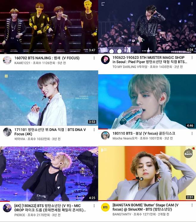 'Record Setter V' 방탄소년단 뷔, 천만뷰 이상 직캠 14개 달성..K팝 최고 기록 '직캠 황제'