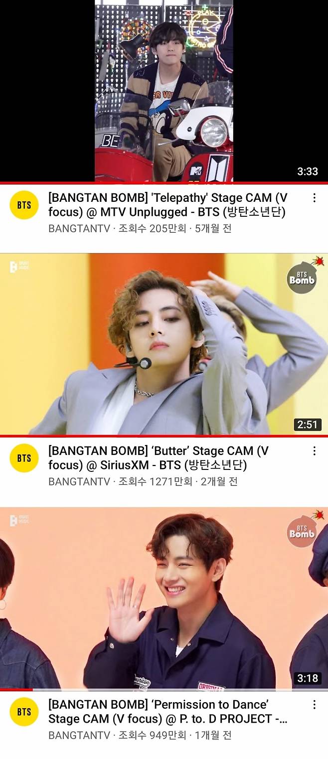 'Record Setter V' 방탄소년단 뷔, 천만뷰 이상 직캠 14개 달성..K팝 최고 기록 '직캠 황제'