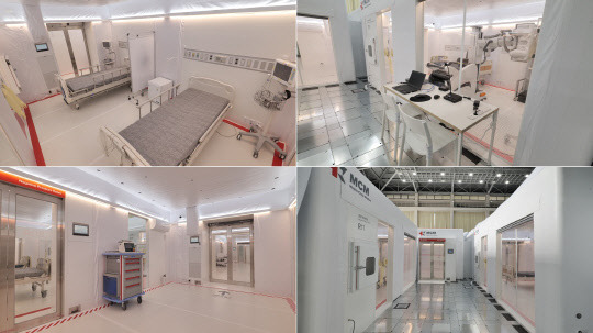 KAIST가 경기도 인재개발원 특별생활치료센터에 설치된 '이동형 음압병동(MCM)' 전경 모습으로, 28병상 14병실, 다목적 1실로 구성됐다.



KAIST 제공