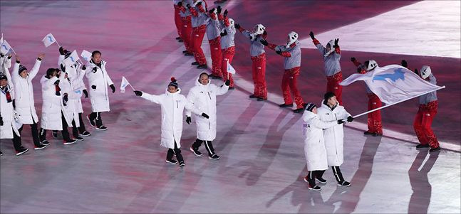 2018 평창동계올림픽서 공동 입장 했었던 남과 북. ⓒ 평창 사진공동취재단