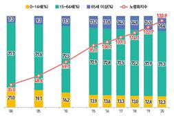 2020년 11월 1일 기준, 인구주택총조사 결과 연령 인구구조 및 노령화지수. <자료:통계청>