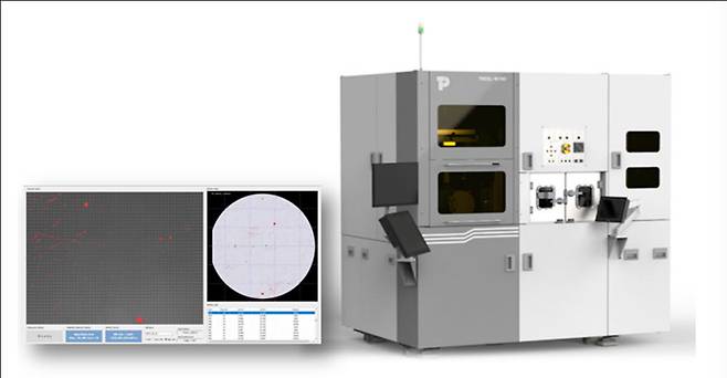탑엔지니어링 마이크로 LED 검사장비 TNCEL-W(오른쪽)와 웨이퍼 전영역 검사 결과