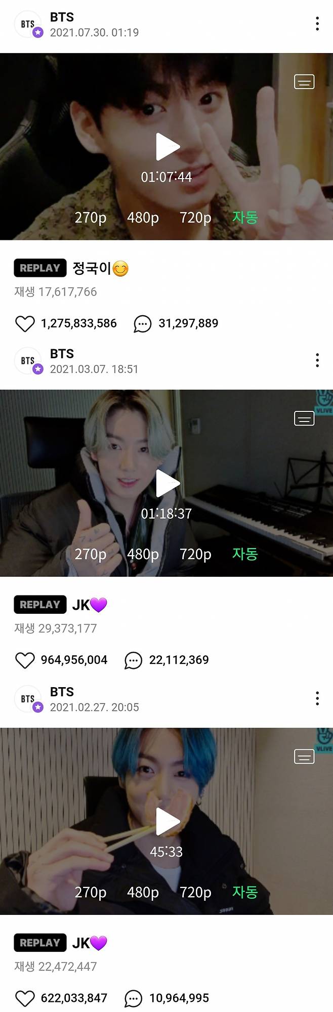 '믿보 JK♡' 방탄소년단 정국 개인 방송, 2500만뷰 돌파→전세계 월간+가온 소셜 차트 BTS 인기 트랙 1위