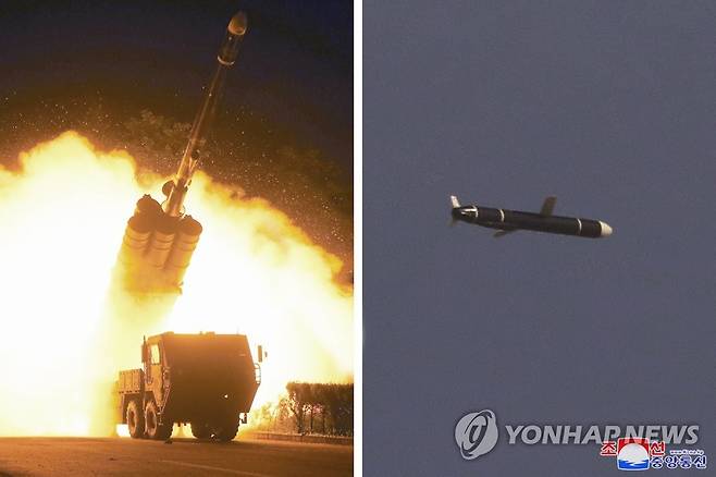 북한 "신형 장거리순항미사일 시험발사…1천500㎞ 표적 명중" (평양 조선중앙통신=연합뉴스)  북한 국방과학원은 9월 11일과 12일 새로 개발한 신형장거리순항미사일시험발사를 성공적으로 진행했다고 조선중앙통신이 13일 보도했다. 조선중앙통신은 "발사된 장거리순항미사일들은 우리 국가의 영토와 영해 상공에 설정된 타원 및 8자형 비행궤도를 따라 7천580초를 비행하여 1천500㎞ 계선의 표적을 명중했다"고 전했다. 2021.9.13 
    [국내에서만 사용가능. 재배포 금지. For Use Only in the Republic of Korea. No Redistribution]
 nkphoto@yna.co.kr