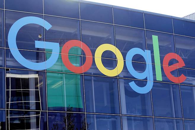 In this file photo, a sign of Google is shown on a Google building at their campus in Mountain View, California. (AP-Yonhap)