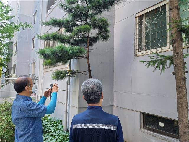 서울 양천구 안전관리자문단과 구 공무원으로 구성된 민관합동점검반이 지역 내 한 아파트에서 안전점검을 하고 있다.양천구 제공