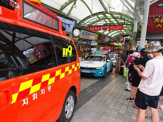 소방차 길 터주기 훈련 [강원도소방본부 제공. 재판매 및 DB 금지]