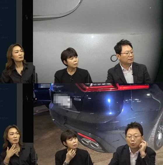 제보자 A씨 차량 사진(위)과 상대방 차량 사진 [유튜브 '한문철 TV' 캡처]