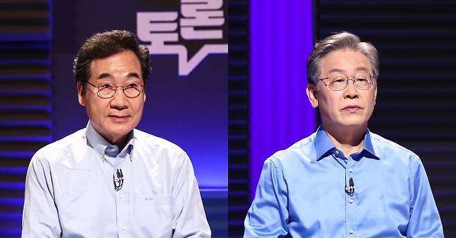 더불어민주당 대선 경선 후보인 이낙연 전 대표(왼쪽)와 이재명 경기지사. 국회사진기자단