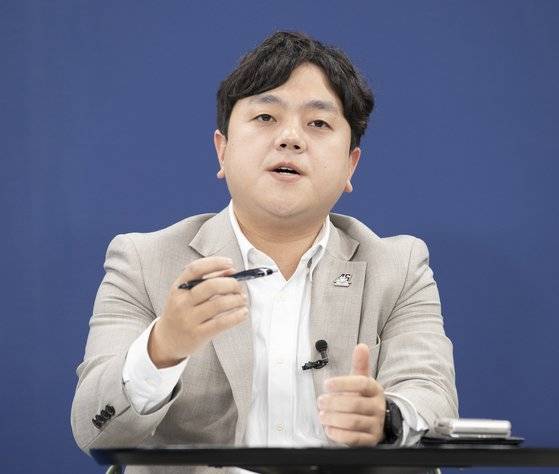 중앙일보 2040 세대 기획 좌담회가 13일 오전 서울 마포구 상암동 중앙일보 빌딩에서 열렸다. 임승호 국민의힘 대변인. 임현동 기자