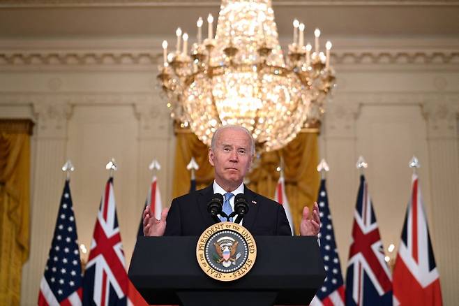 오커스 신설 관련 기자회견을 진행 중인 조 바이든 미국 대통령 /사진=AFP
