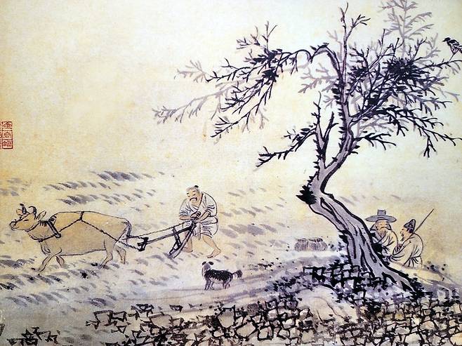 [무안=뉴시스] 조선 풍속화 김홍도의 '경작도' (사진=전남도 제공) photo@newsis.com *재판매 및 DB 금지