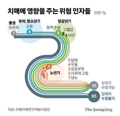 치매에 영향을 주는 위험 인자들. 그래픽=김영희 02@joongang.co.kr
