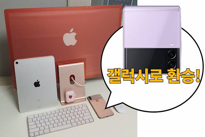 독자 A씨가 가진 애플 제품. 왼쪽부터 시계방향으로 아이맥, 매직 마우스, 아이폰XS 맥스, 매직 키보드, 아이패드, 에어팟. [독자 제공]